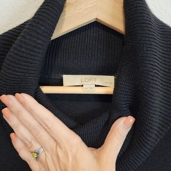 Loft Dress S P Black Cowl Neck Fitted Waist Knit Knee Length Merino Wool Blend - Picture 3 of 4